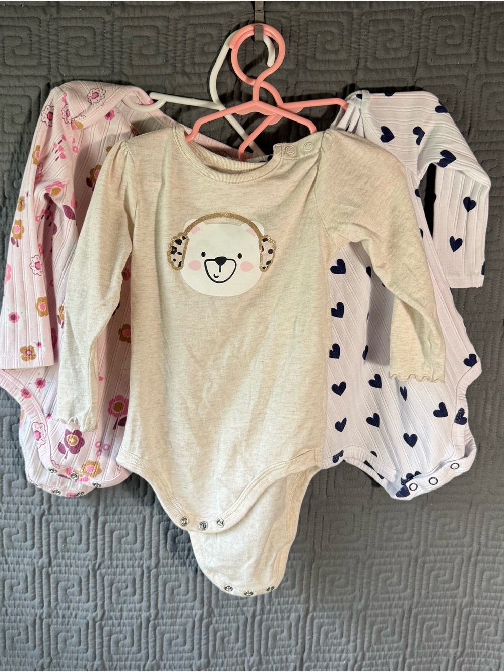 Lot Of 3 Garanimals Bodysuit Baby Girl 18 Months Longsleeve Multicolor